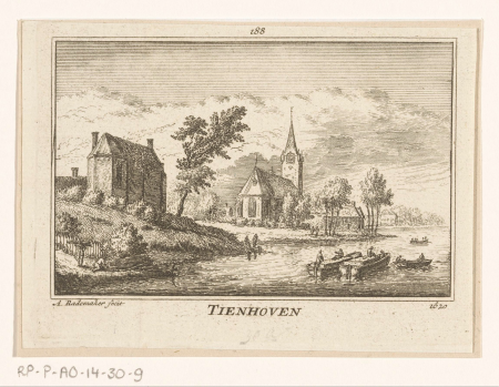 Gezicht op Tienhoven, 1620 Tienhoven 1620 (titel op object), RP-P-AO-14-30-9, Abraham Rademaker, between 1725 and 1803