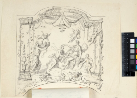 Draft for a Wall Panel with a Mythological Figural Scene within a Light Portico. A flap showing an alternative figural scene, Claude Audran III, between 1690 and 1734