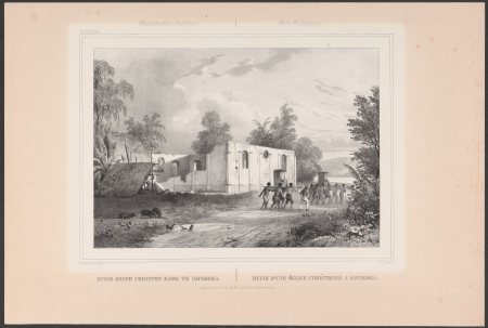 Ruïne van een kerk te Saparua Ruine eener Christen kerk te Saparoea (titel op object) Molukschen Archipel (serietitel op object) Gezigten uit Neêrlands Indië (serietitel op object), RP-P-2016-2260-7-8, Paul Lauters, between 1843 and 1845
