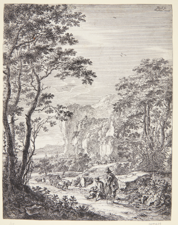 Landscape with an ox cart and two resting men. View at Ancona and Senigallia, Jan Both