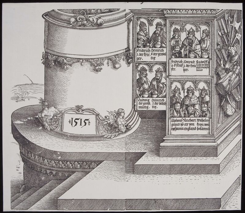 Ehrenpforte arc triomphal de l 'empéreur Maximilien I, Left Part (Portal of Praise) 02 lower part with the base of the column and the year 1515 PK-P-127.315L02