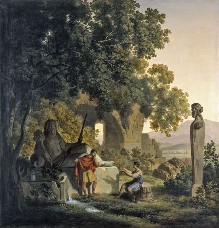 Landscape with a nymphaeum of Domitian's villa, Franz Caucig, by 1810
