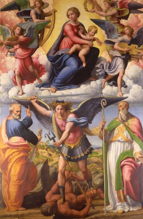 Virgin and Child in Glory and Saints Michael the Archangel, Peter and Benedict, Innocenzo di Pietro Francucci da Imola, 1517