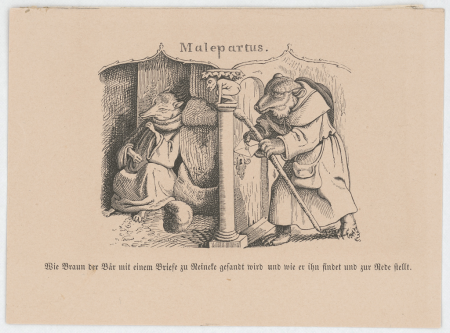Malepartus Wie Braun der Bär mit einem Briefe zu Reineke gesandt wird und wie er ihn findet und zur Rede stellt. LCCN2017660129, Ludwig Richter, 1840