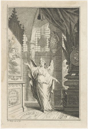 Engel in een kerkinterieur, RP-P-OB-50.898, Simon Fokke, between 1722 and 1784