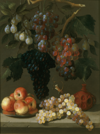 Still life with grapes, apples and plums., Juan de Espinosa, circa 1630