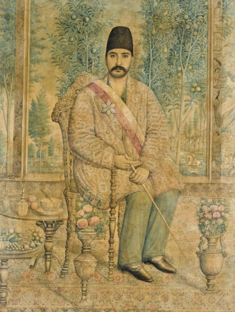 A portrait of Mirza 'Ali Asghar Khan (Amin al-Mulk al-Sultan, Atabeg-i Azam), signed by Isma’il Jalayir, Persia, Qajar, circa 1880, Isma'il Jalayir, circa 1880