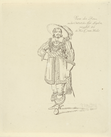 C. van Hulst in de rol van Van der Does Van der Does, in het Ontzet der Stad Leyden, (..) (titel op object) Acteurs en actrices in verschillende rollen (serietitel), RP-P-1904-2364, Johannes Jelgerhuis, between 1805 and 1836