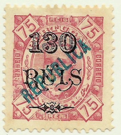 Stamp of Angola - 1914 - Colnect 426551 - King Carlos I - local overprint - REPUBLICA - and surcharged, Carlos I of Portugal