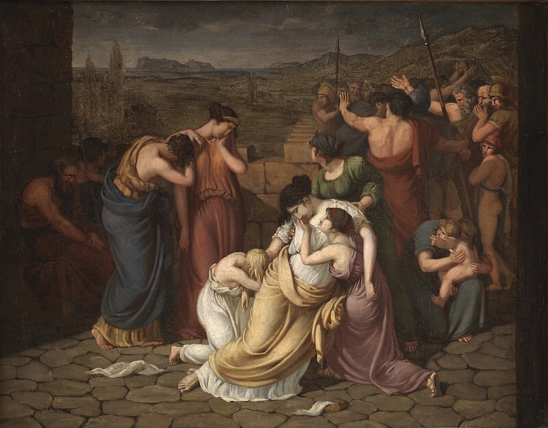 Andromache in powerlessness at the sight of Hektor's corpse, Johan Ludwig Lund, between 1803 and 1804