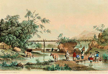 Auguste Borget's 'Bamboo Aqueduct, Hong Kong' Lithographed by E. Ciceri, 1838, Auguste Borget