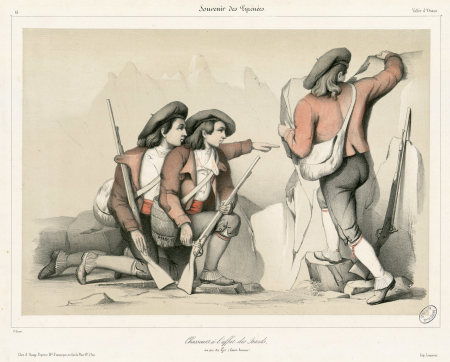 Hunters on the lookout for Isards, at the peak of Ger (Eaux-Bonnes/Vallée d'Ossau), Pierre Gorse