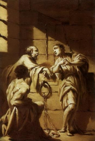 Joseph interpreting the dreams of Pharoah's butler and baker, Giovanni Battista Lucini, 1660