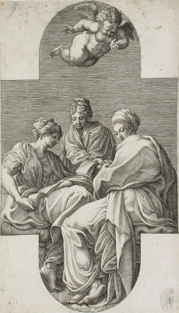 Three Muses and a Gesturing Putto, Giorgio Ghisi, 1560s