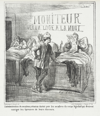 The Administration of the Moniteur, creating a dormitory for members of the legislative body who wish to correct the proofs of their speeches., Amédée de Noé, 1867