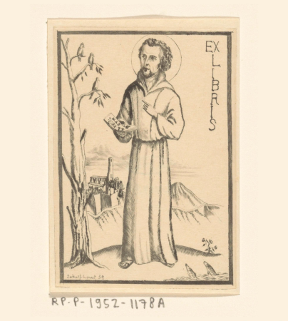 Ex libris van B. Kruyt, RP-P-1952-1178A, Lodewijk Schelfhout, 1939