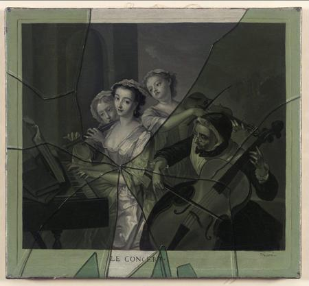 Trompe l'oeil of Mezzotint behind broken Glass, Philippe Mercier, between 1760 and 1770