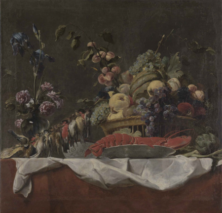 A still life with dead birds, vegetables and fruit on a table, with a lobster on a dish, Frans Snyders, between 1630 and 1649