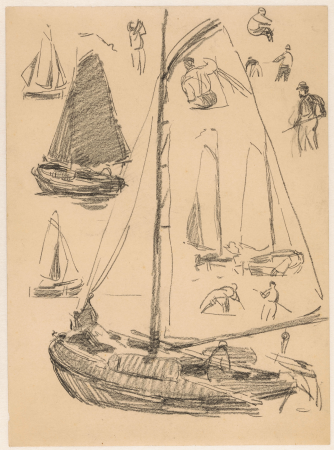 Studieblad met diverse zeilschepen en figuren, RP-T-1932-48, Willem Bastiaan Tholen, between 1870 and 1931