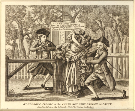 St. Georges Fields, or the posts not wide enough for fatty, Robert Dighton, 1782