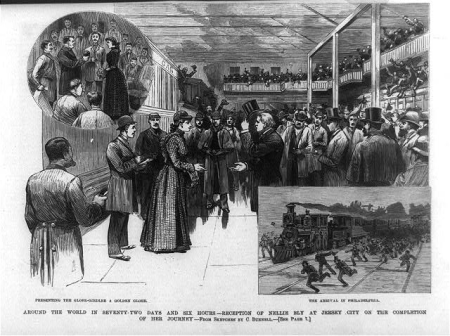 Around the world in seventy-two days and six hours - reception of Nellie Bly at Jersey City on the completion of her journey LCCN99613984, Frank Leslie, 1890