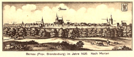 AK mit Zeichnung Bernau um 1620 nach Merian, Verlag W. Kerzendörfer Bernau