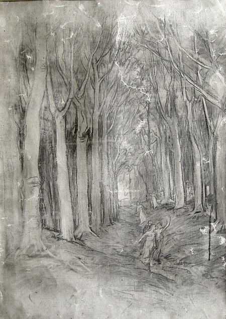 Study of Grove of Trees in charcoal, Félix Resurrección Hidalgo