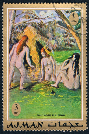 Stamp of Ajman - 1971 - Colnect 781533 - Three Bathers by Paul Cézanne, Paul Cézanne