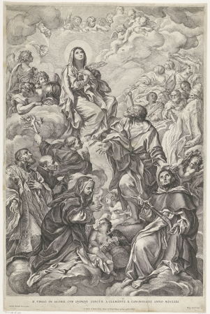 Maria met vijf heiligen, RP-P-OB-38.932, Pietro Aquila, between 1660 and 1692