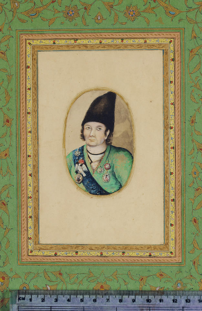 An oval miniature head-and-shoulders portrait of Manuchihr Khan Mu'tamid al-Dawleh, Qajar Persia, probably Isfahan, style of Muhammad Isma'il, circa 1840, Muhammad Isma'il Isfahani, circa 1840