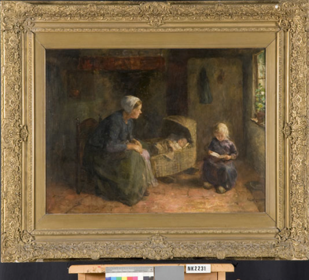 Moeder en kind bij wieg, Jacob Simon Hendrik Kever, between 1875 and 1920