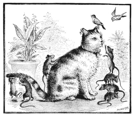 Lazy Cat Drawing, Palmer Cox, 1880 and 1884