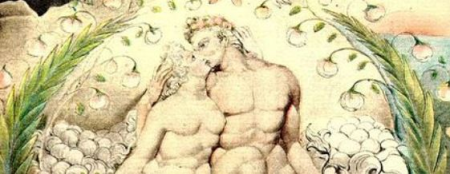 Adam and Eva cropped from 'Satan Watching the Caresses of Adam and Eve' by William Blake, William Blake, 1808