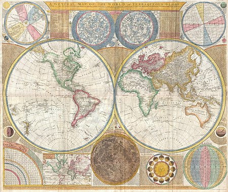 A General Map of the World, or Terraqueous Globe with all the New Discoveries and Marginal Delineations, Containing the Most Interesting Particulars in the Solar, Starry and Mundane System., Thomas Kitchin, 1794 (dated)