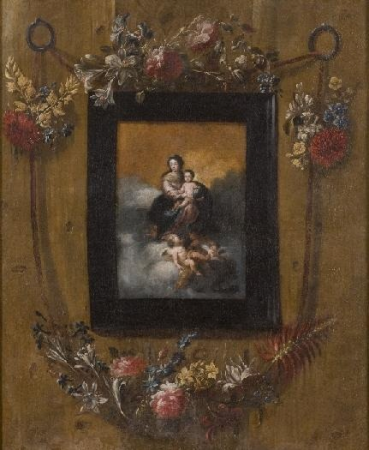 Garland with canvas of the Virgin and Child, Juan José Carpio