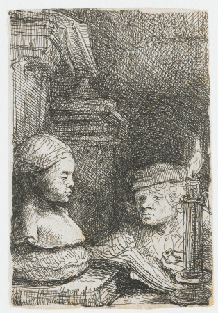 Man tekenend naar een gipsmodel, RP-P-1961-1061, Rembrandt, between 1639 and 1643