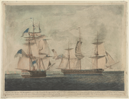 This view of his majesty's ship Shannon, hove too, & cooly waiting the close approach of the American frigate Chesapeak, ... - painted by R. Dodd from the information of Captn. Falkinir. LCCN98519184, Robert Dodd, 1813