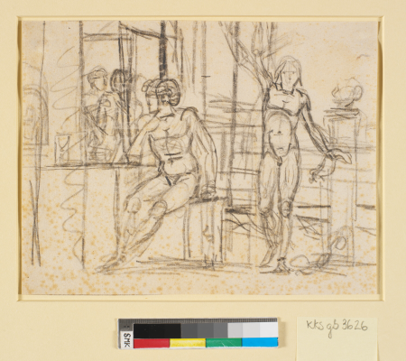 Scene with nude figures, in the center a seated man, to the right a standing man with an outstretched arm, Nicolai Abildgaard