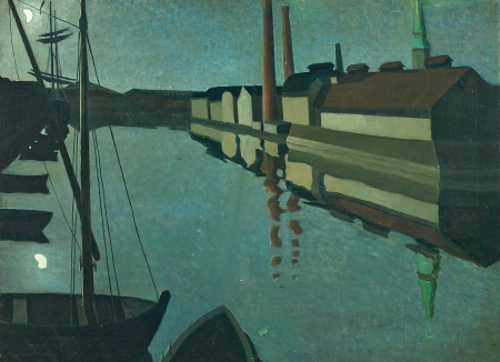 A harbour scene from Copenhagen, moonlight., Edvard Weie, 1899