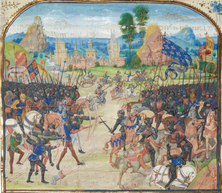Battle of Poitier at Nouaillé-Maupertuis in 1356, Chronicles of Froissart, manuscripts of Gruuthuse., Loyset Liédet, circa 1470-1480