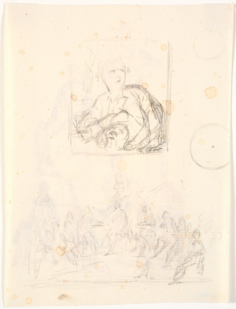 Two sketches. F.o. sketch for the painting by Andreas Weidenhaupt, Art Academy. f.n. a figure group, Christian August Lorentzen