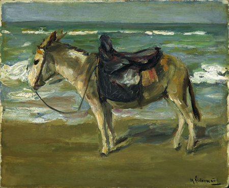 Riding donkey on the beach to the left, Max Liebermann, 1900