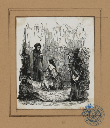 Notre-Dame de Paris, tome I, Livre II, chapitre III besos para golpes La Esmeralda devant Frollo, 2017.0.2627, Tony Johannot, circa 1831