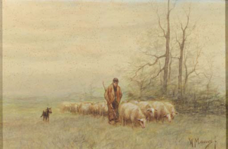 A shepherd and flock in a meadow, Anton Mauve
