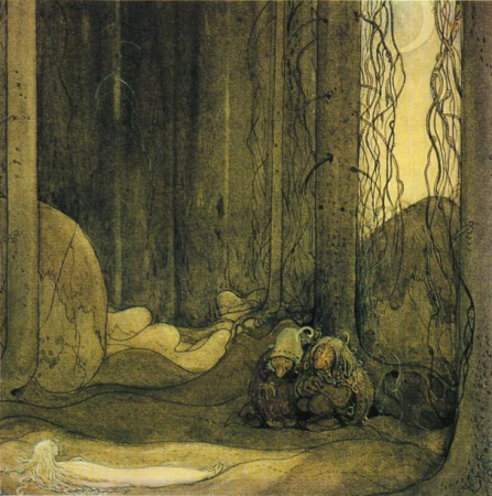 When she woke up again she was lying on the moss in the forest, John Bauer, 1913