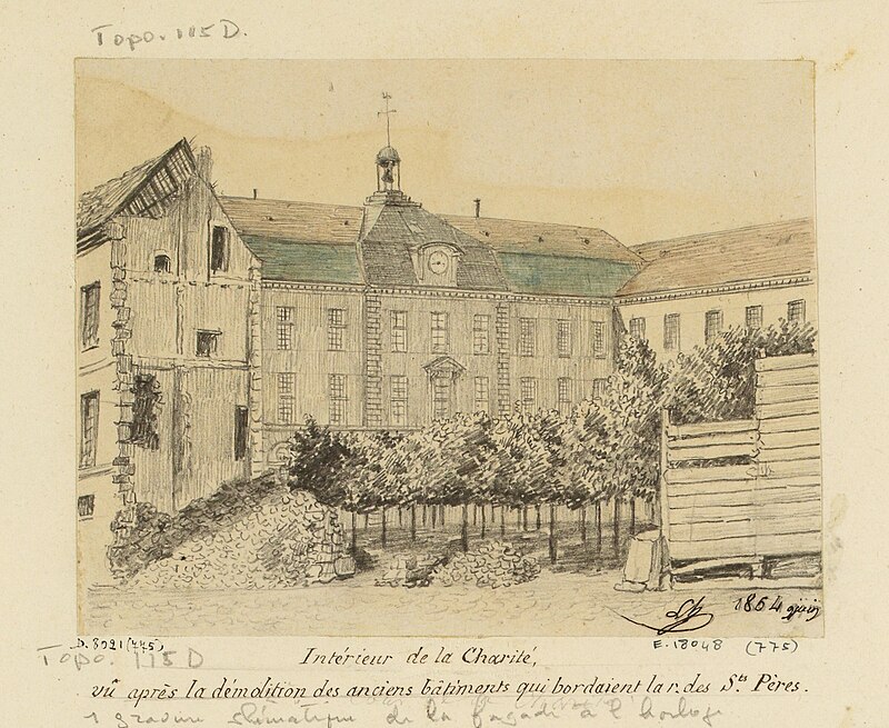 Charité (la) Intérieur de la Charité, vu après la démolition des anciens bâtiments qui bordaient la r. des S(ts) Pères, D.8021(775)(2), En 06–1864