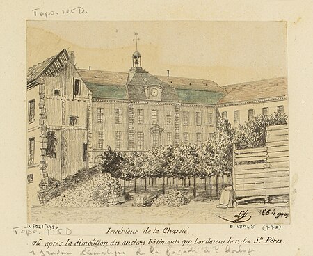 Charité (la) Intérieur de la Charité, vu après la démolition des anciens bâtiments qui bordaient la r. des S(ts) Pères, D.8021(775)(2), En 06–1864