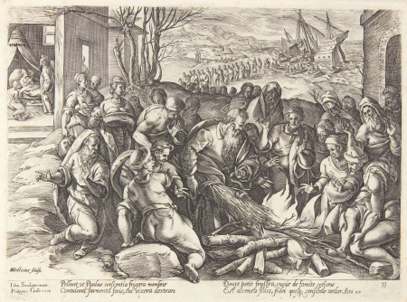 Paul was bitten by the poisonous snake, Hendrik Goltzius, 1582