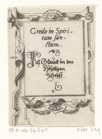 Gebed in Latijn en Duits in een rolwerk omlijsting, RP-P-OB-54.545, 1568