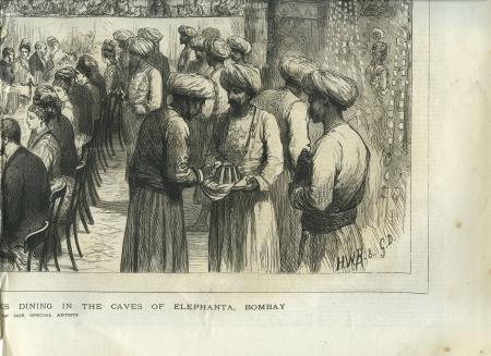 "The Prince of Wales Dining in the Caves of Elephanta, Bombay, from a sketch by one of our special artists," from The Graphic, 1875 *lower left, Horace Harral